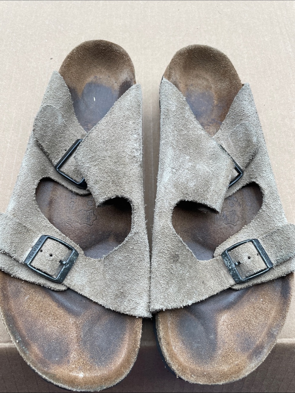 Taos Footwear Women's Taupe Suede Buckle Slide Sandals